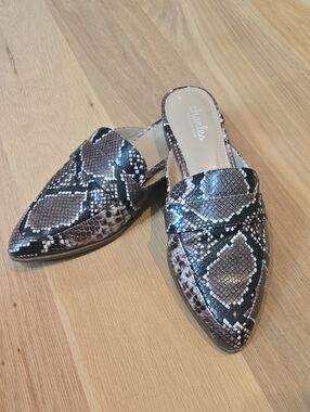Charles by Charles David Snake-Print Pointed Mules in Brown and Black